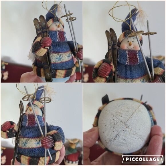 Vintage Fabric Mache Holiday Winter Christmas Ornaments Snowmen & Moose Set of 4 - Picture 15 of 16